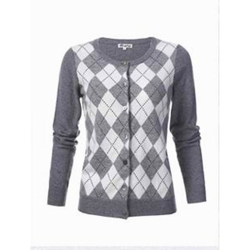 Cashmere Wool Sweater Cardigan Gray O-neck Lady Winter Sweaters 30%cashmere70%wool